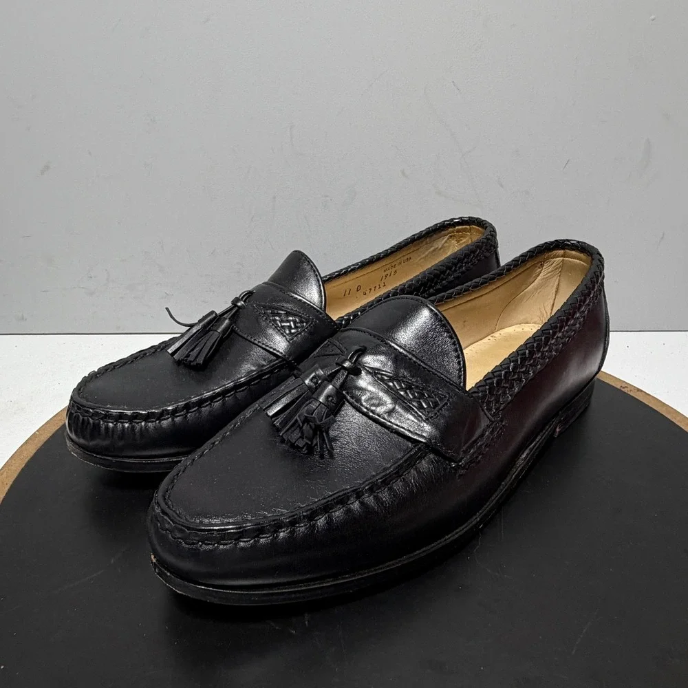 Allen Edmonds Maxfield Loafers Men 11 Tassel Braided Slip On Black Quiet‎ Luxury